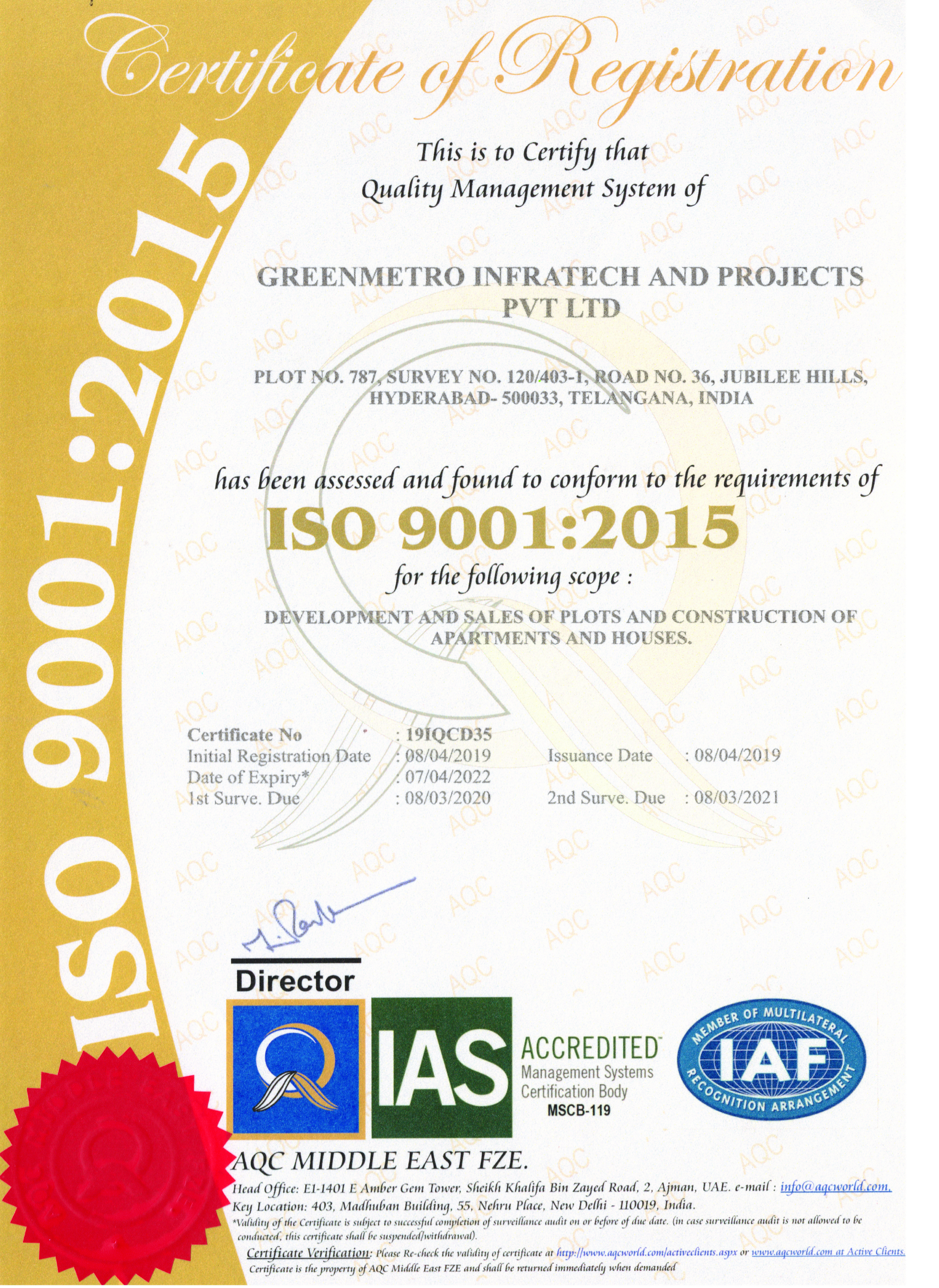 GreenMetro ISO Certificate